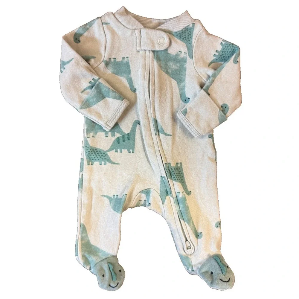 Carters Preemie Baby Boy Sleeper Dinosaur Outfit Feet Cotton‎ Reborn Doll Green